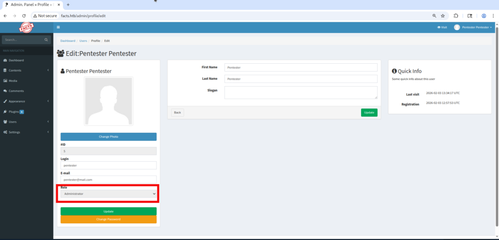 HTB Facts Writeup machine overview