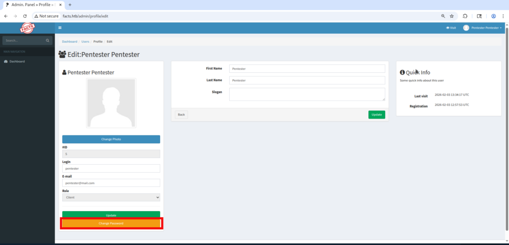 HTB Facts Writeup machine overview