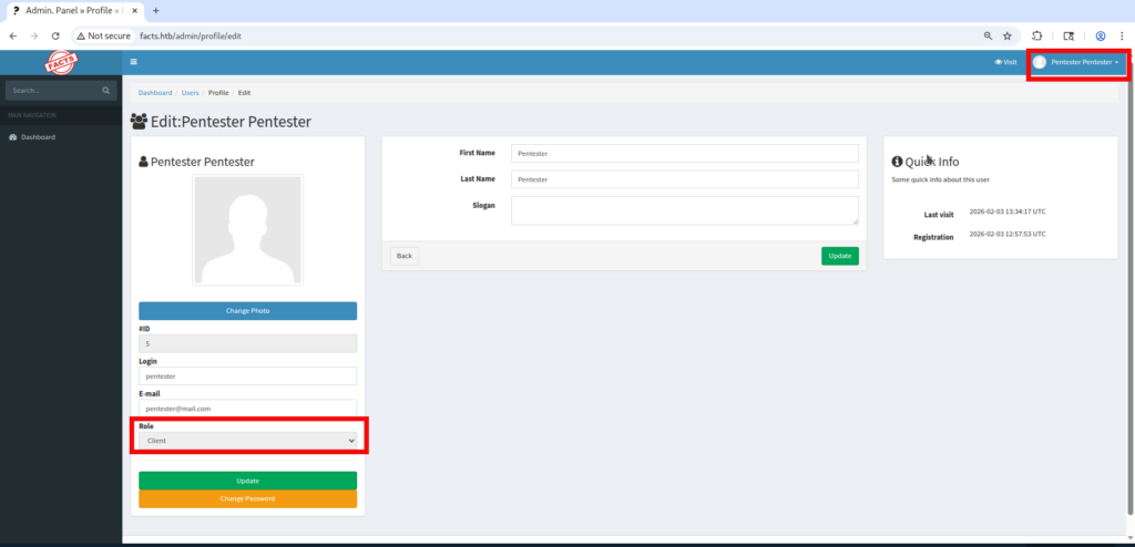 HTB Facts Writeup machine overview