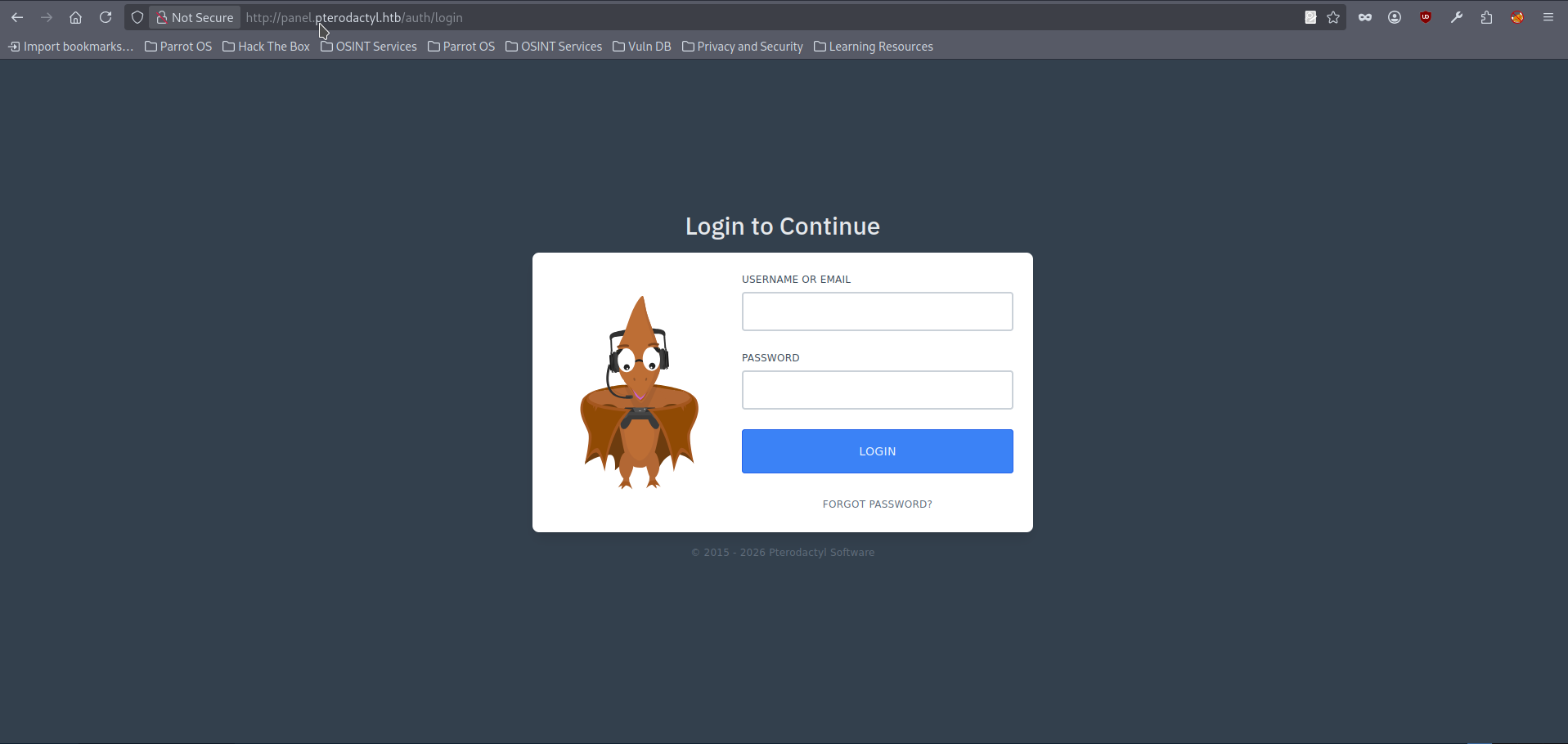 Pterodactyl panel's login page