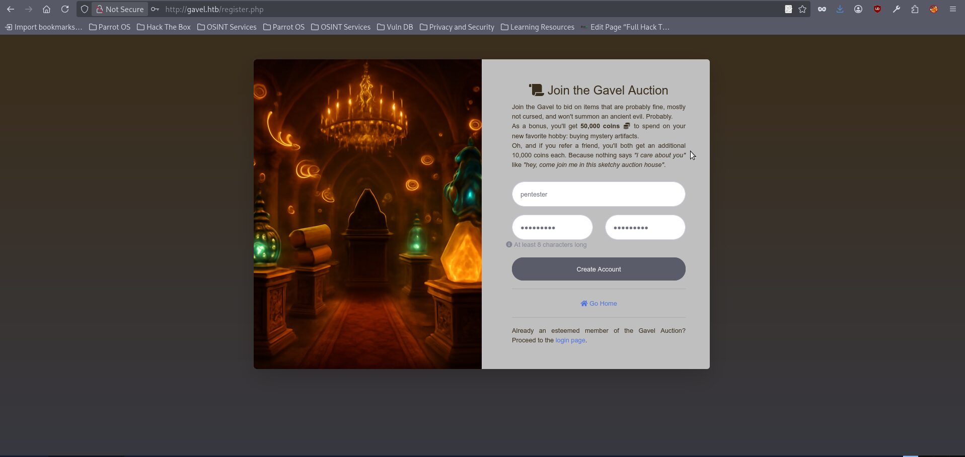 Gavel HTB Writeup user registration