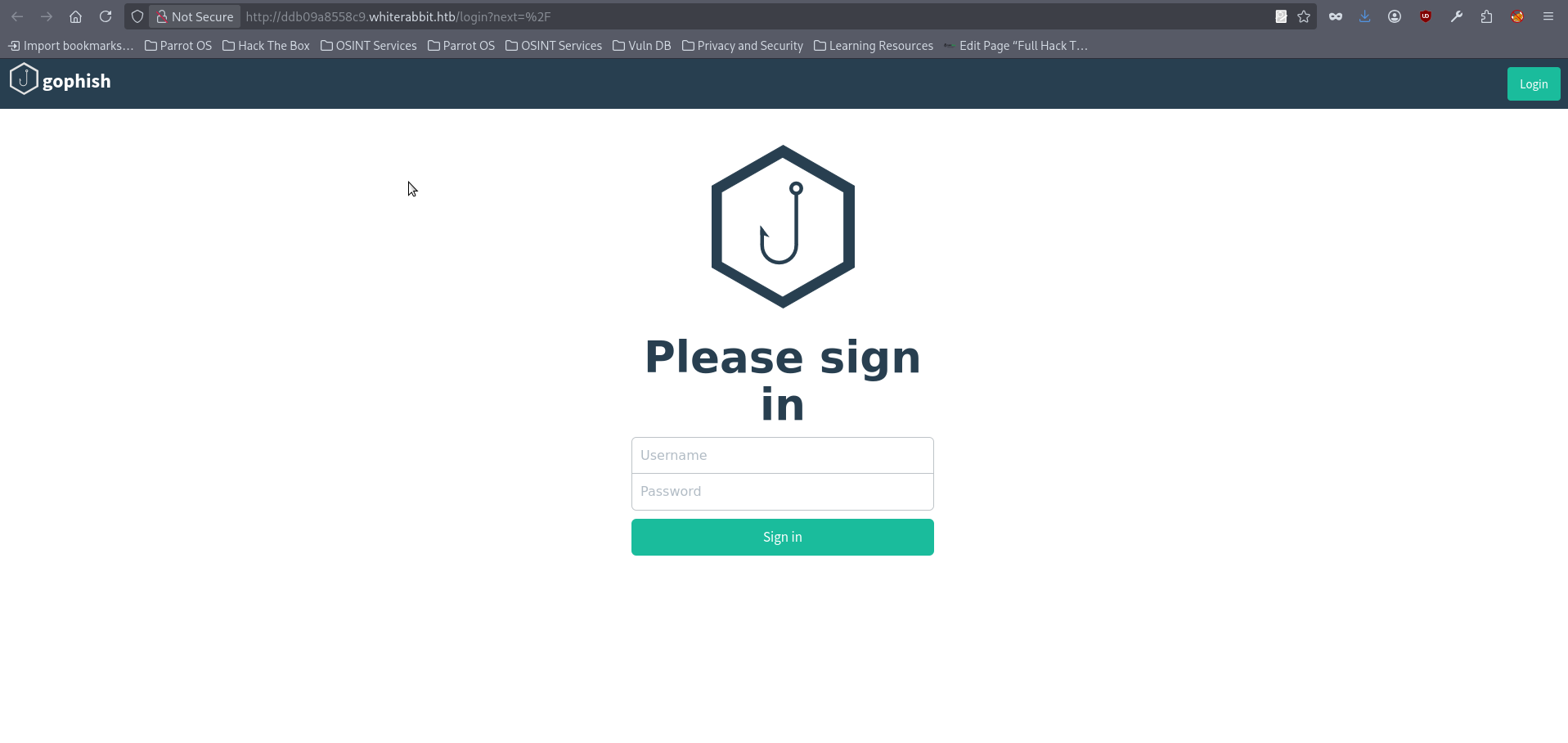 gophish Whiterabbit Writeup page